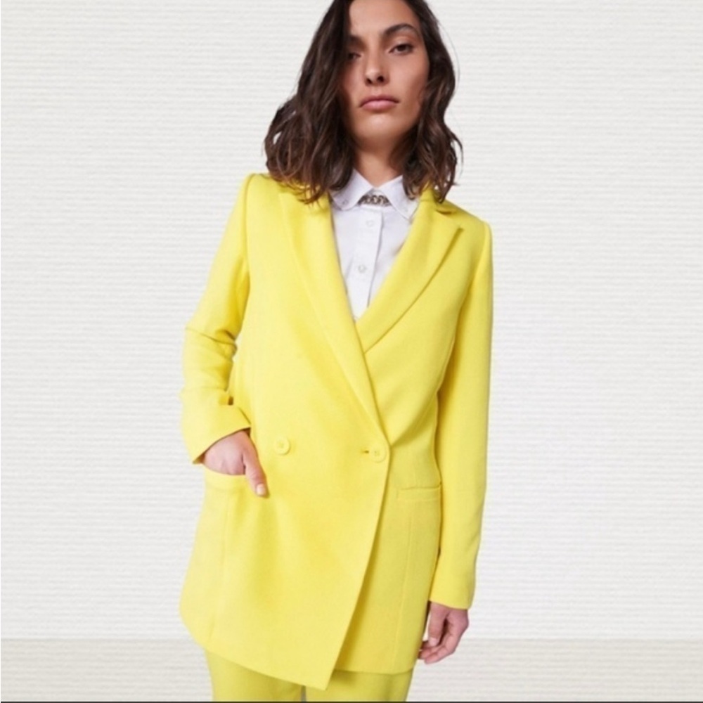 WILDFANG EMPOWER CREPE DOUBLE BREASTED YELLOW BLAZER XS